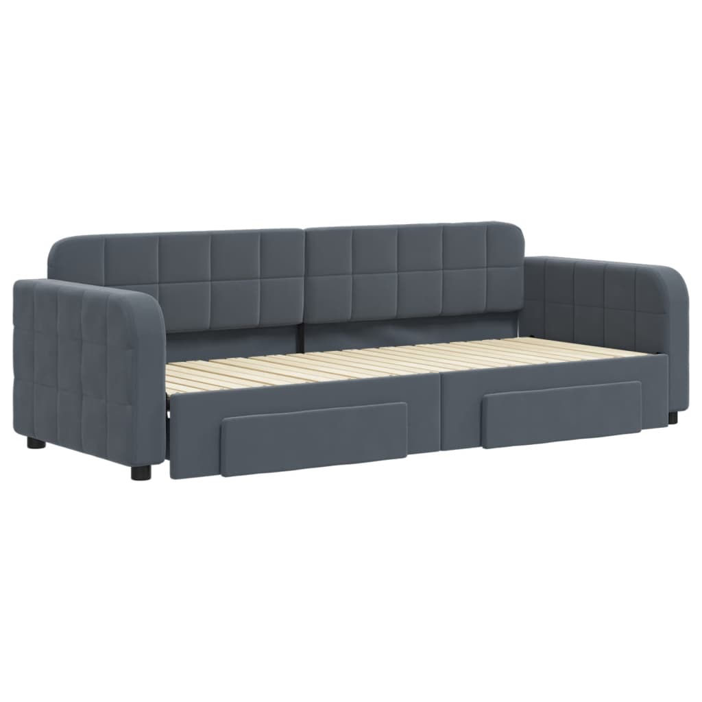 vidaXL Sofa rozsuwana z szufladami, ciemnoszara, 80x200 cm, aksamit