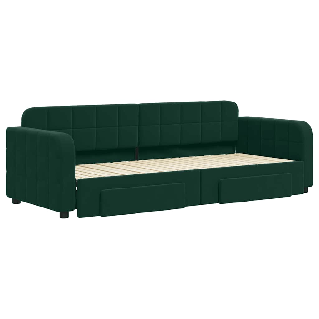 vidaXL Sofa rozsuwana z szufladami, ciemnozielona, 80x200 cm, aksamit