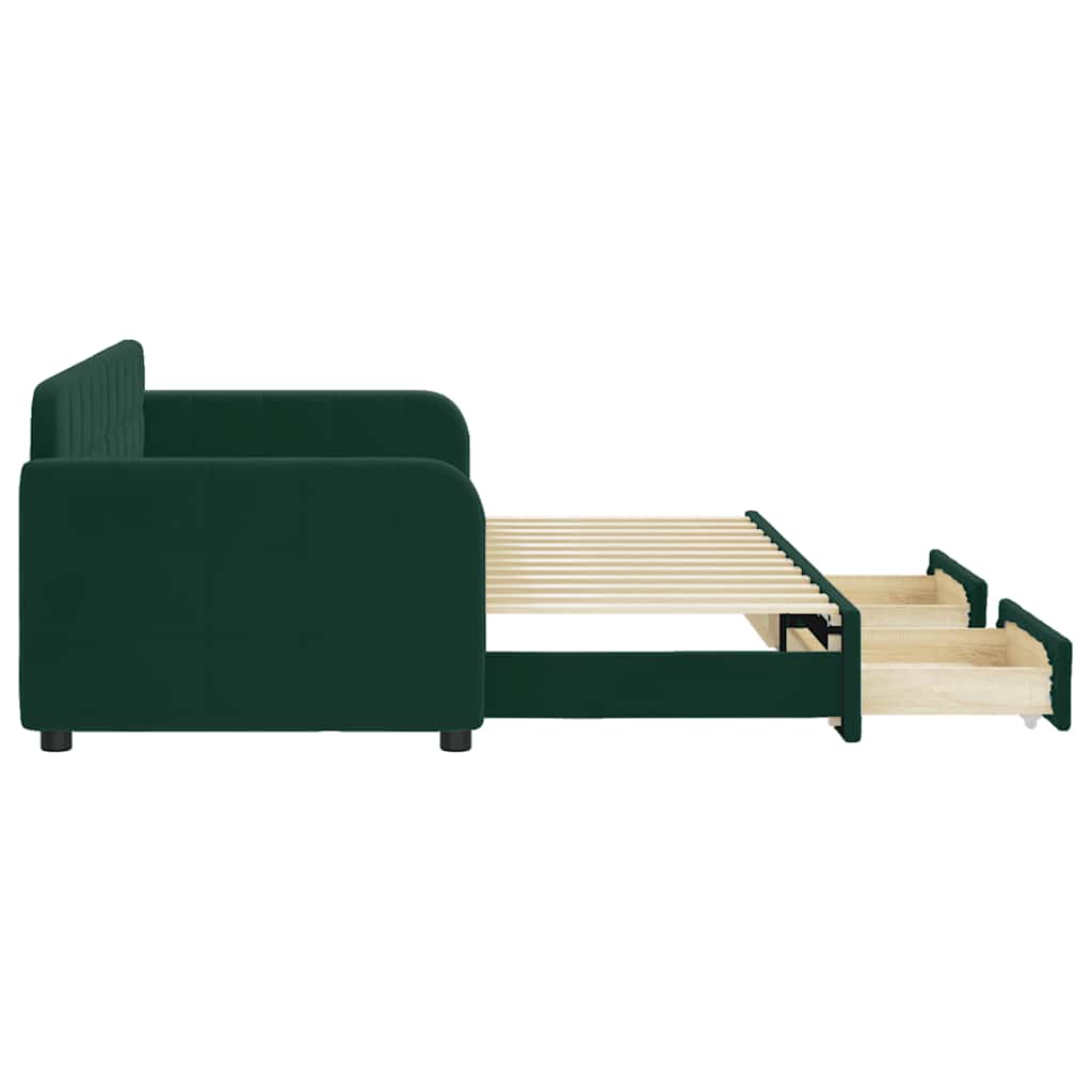 vidaXL Sofa rozsuwana z szufladami, ciemnozielona, 80x200 cm, aksamit