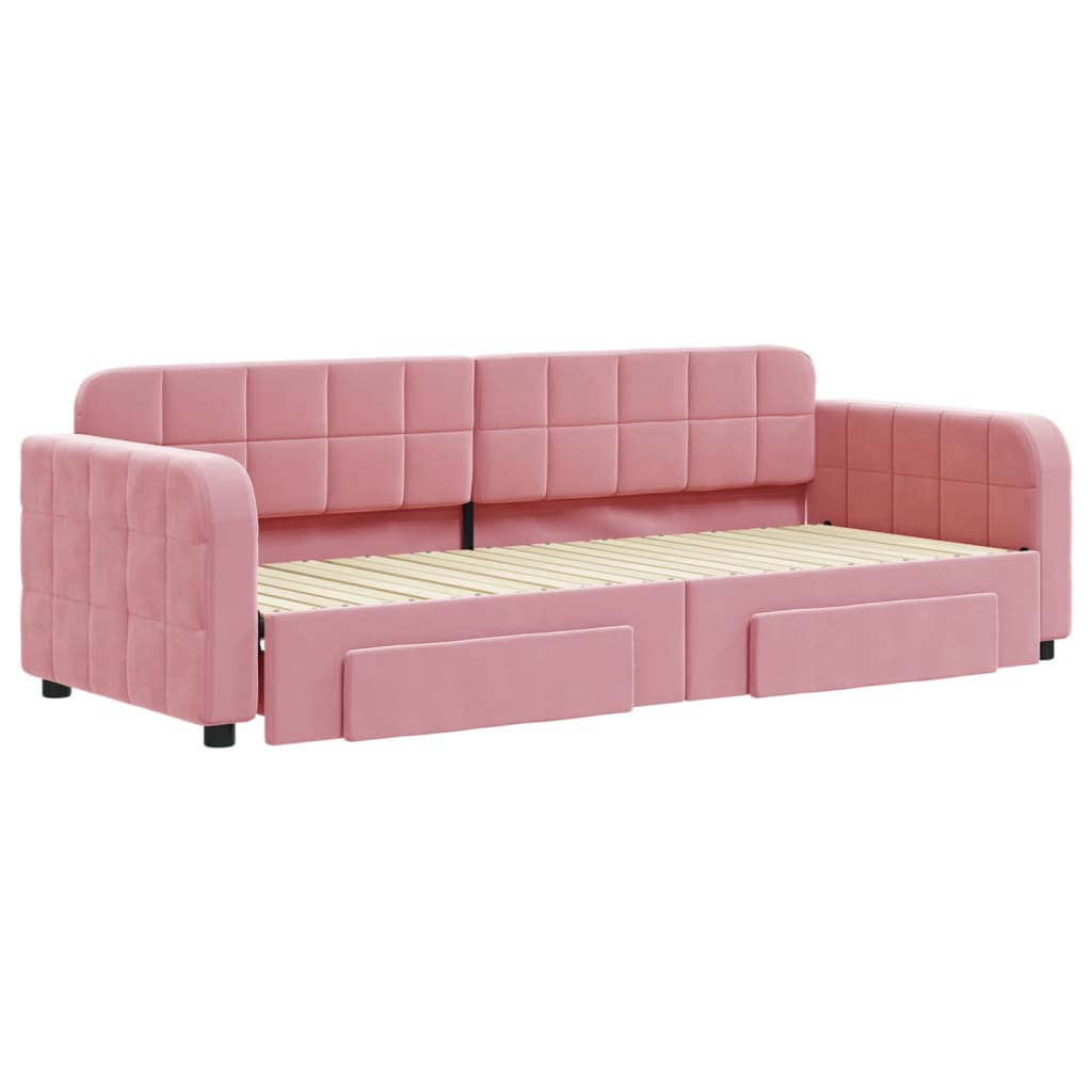 vidaXL Sofa rozsuwana z szufladami, różowa, 80x200 cm, aksamit