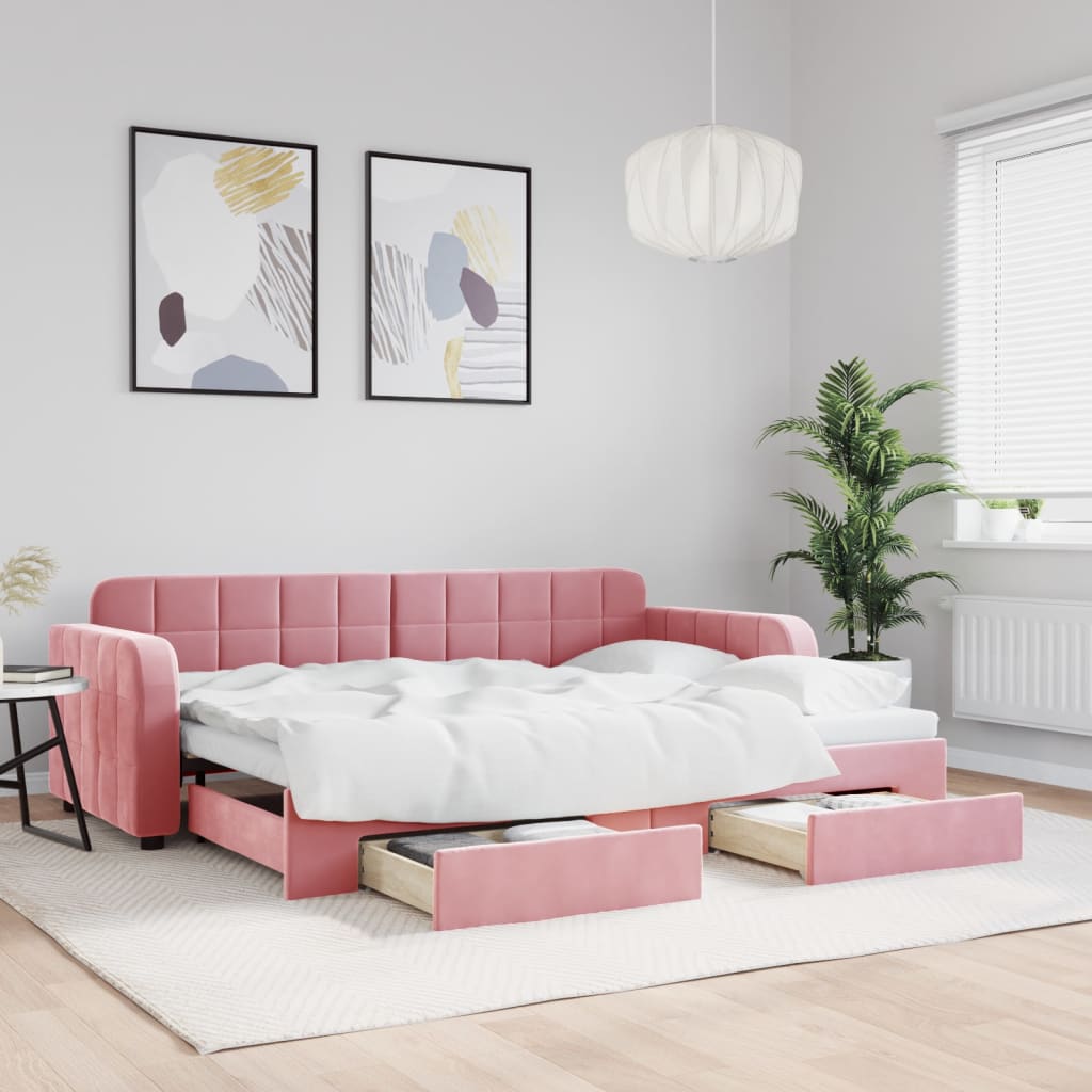 vidaXL Sofa rozsuwana z szufladami, różowa, 80x200 cm, aksamit