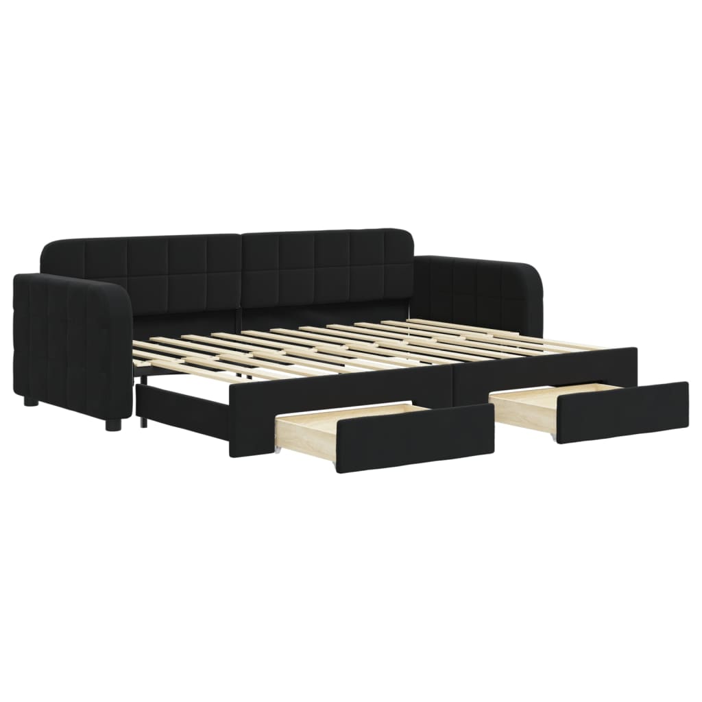 vidaXL Sofa rozsuwana z szufladami, czarna, 80x200 cm, aksamit