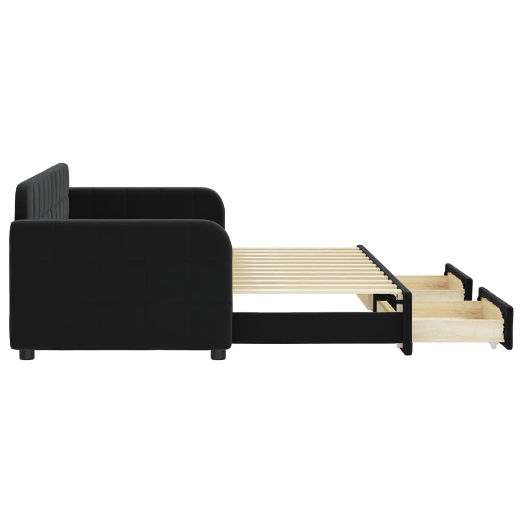 vidaXL Sofa rozsuwana z szufladami, czarna, 80x200 cm, aksamit
