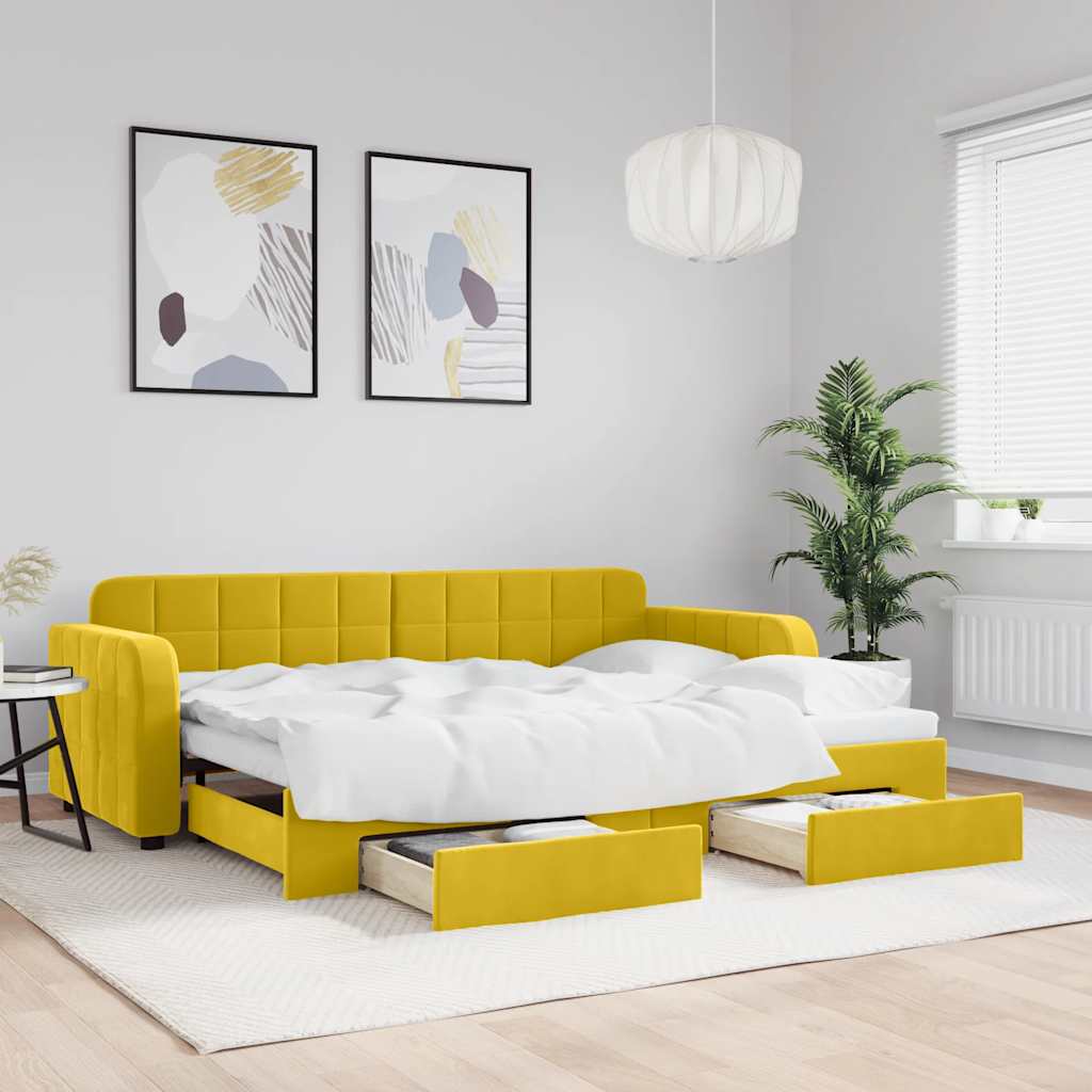 vidaXL Sofa rozsuwana z szufladami, żółta, 80x200 cm, aksamit
