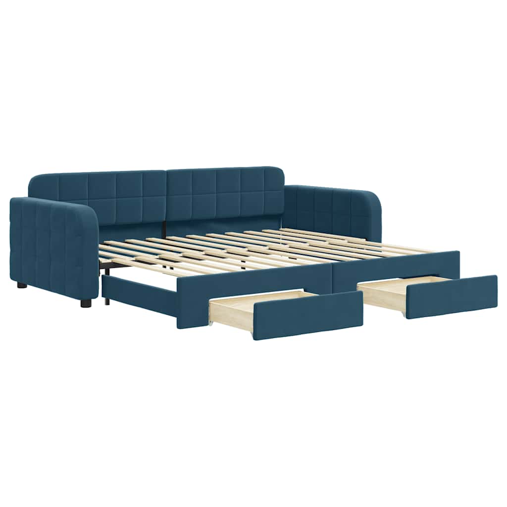 vidaXL Sofa rozsuwana z szufladami, niebieska, 90x200 cm, aksamit
