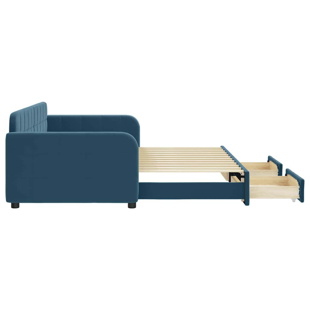 vidaXL Sofa rozsuwana z szufladami, niebieska, 90x200 cm, aksamit