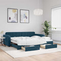 vidaXL Sofa rozsuwana z szufladami, niebieska, 90x200 cm, aksamit