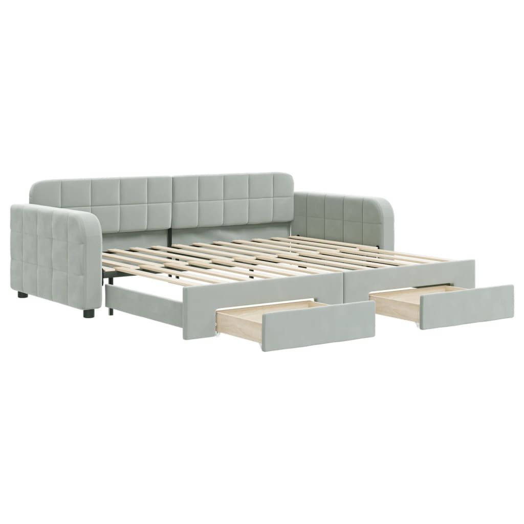 vidaXL Sofa rozsuwana z szufladami, jasnoszara, 90x200 cm, aksamit
