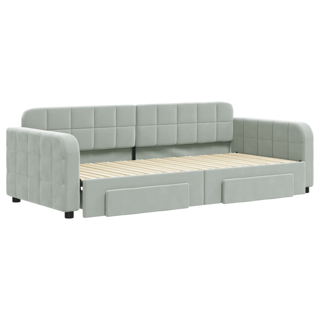 vidaXL Sofa rozsuwana z szufladami, jasnoszara, 90x200 cm, aksamit