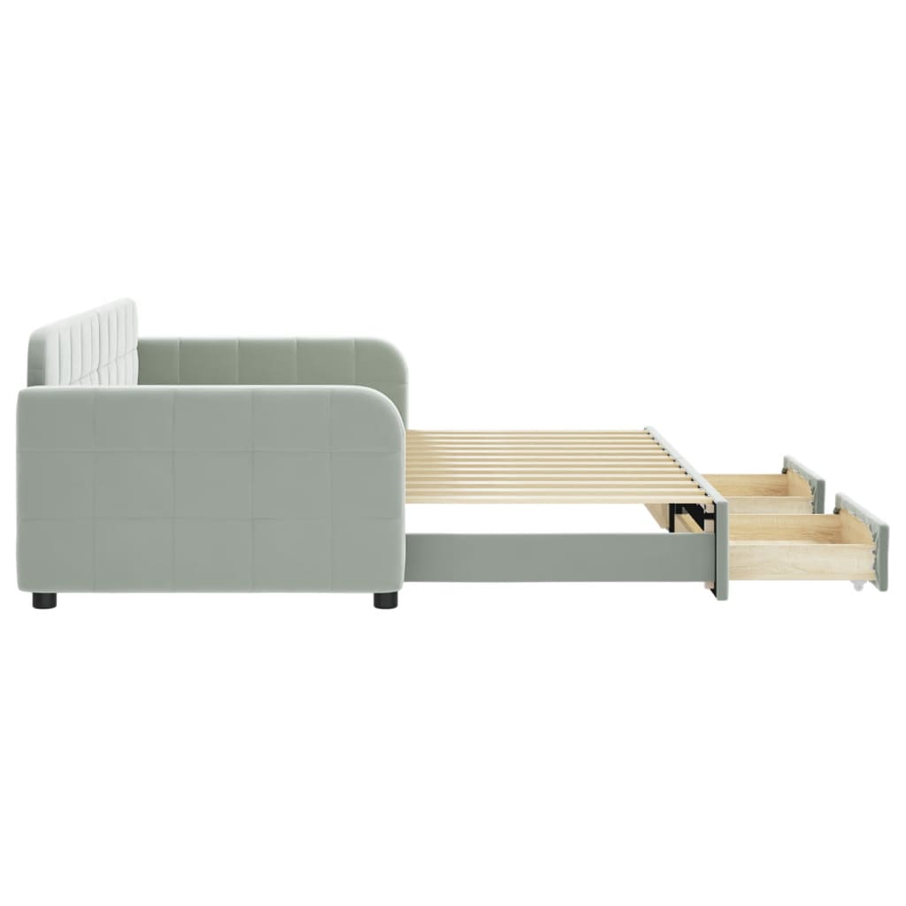 vidaXL Sofa rozsuwana z szufladami, jasnoszara, 90x200 cm, aksamit