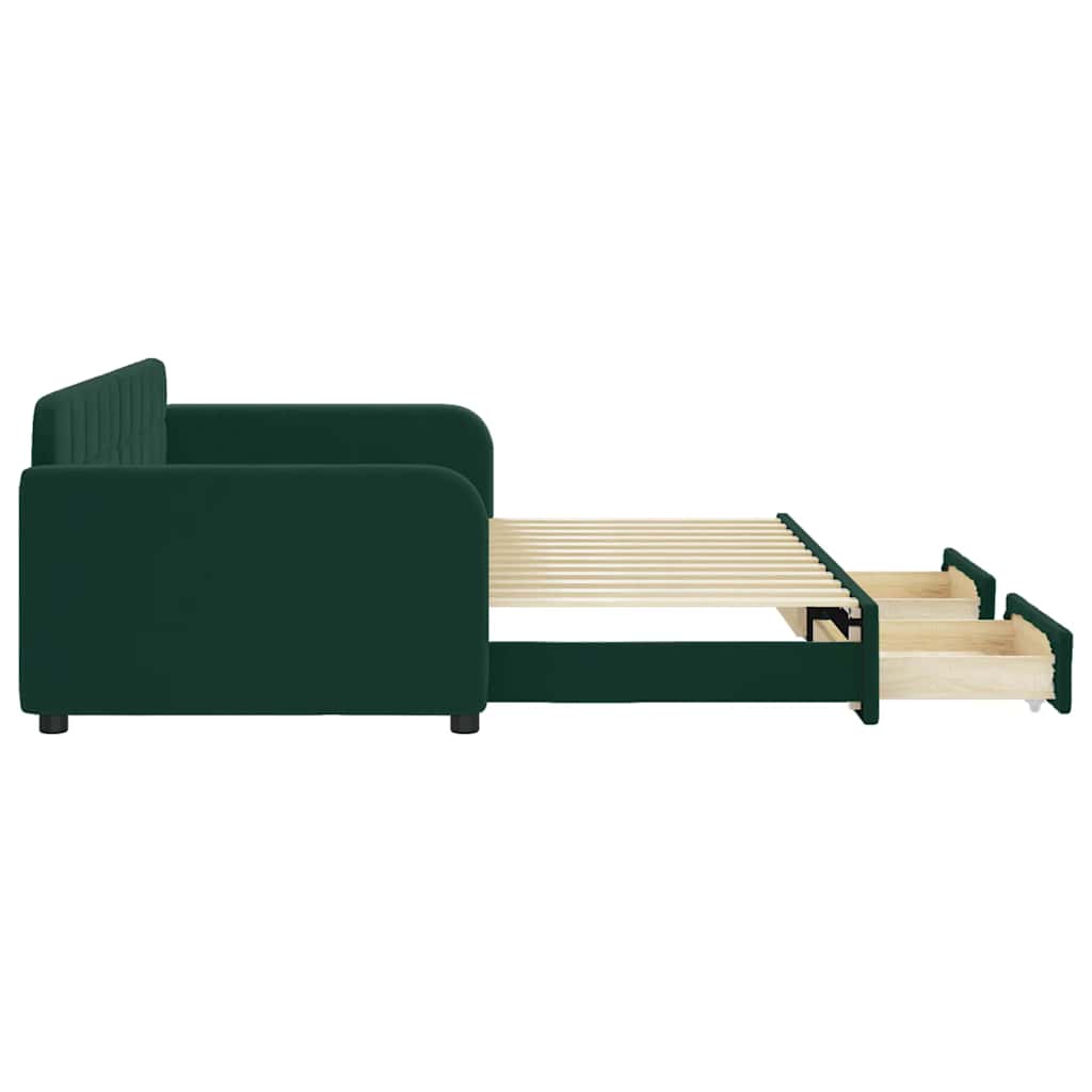 vidaXL Sofa rozsuwana z szufladami, ciemnozielona, 90x200 cm, aksamit