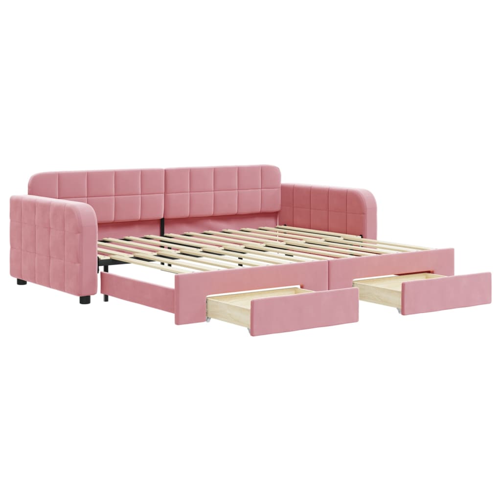 vidaXL Sofa rozsuwana z szufladami, różowa, 90x200 cm, aksamit