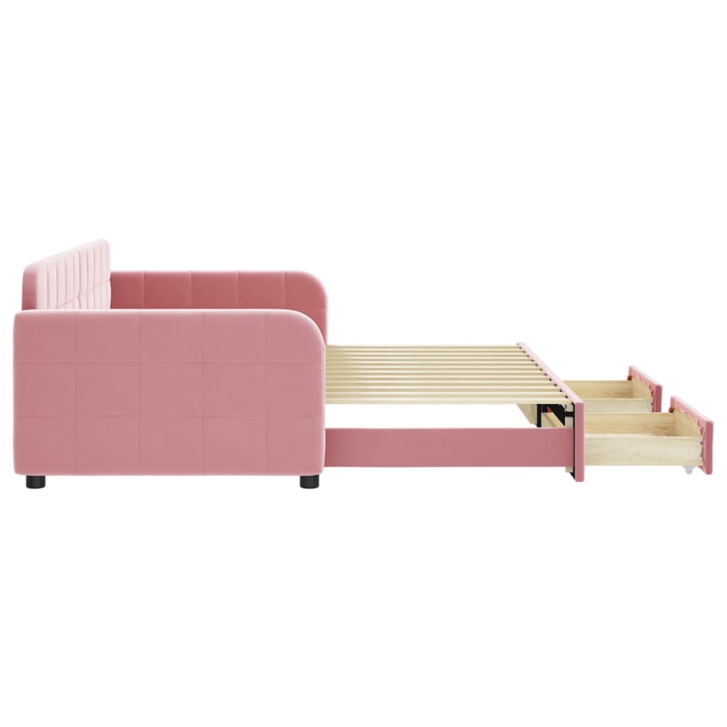 vidaXL Sofa rozsuwana z szufladami, różowa, 90x200 cm, aksamit