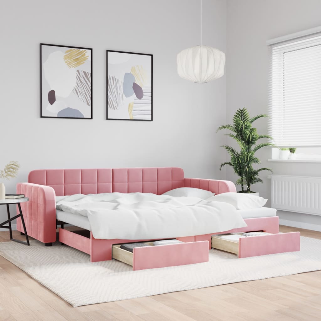 vidaXL Sofa rozsuwana z szufladami, różowa, 90x200 cm, aksamit