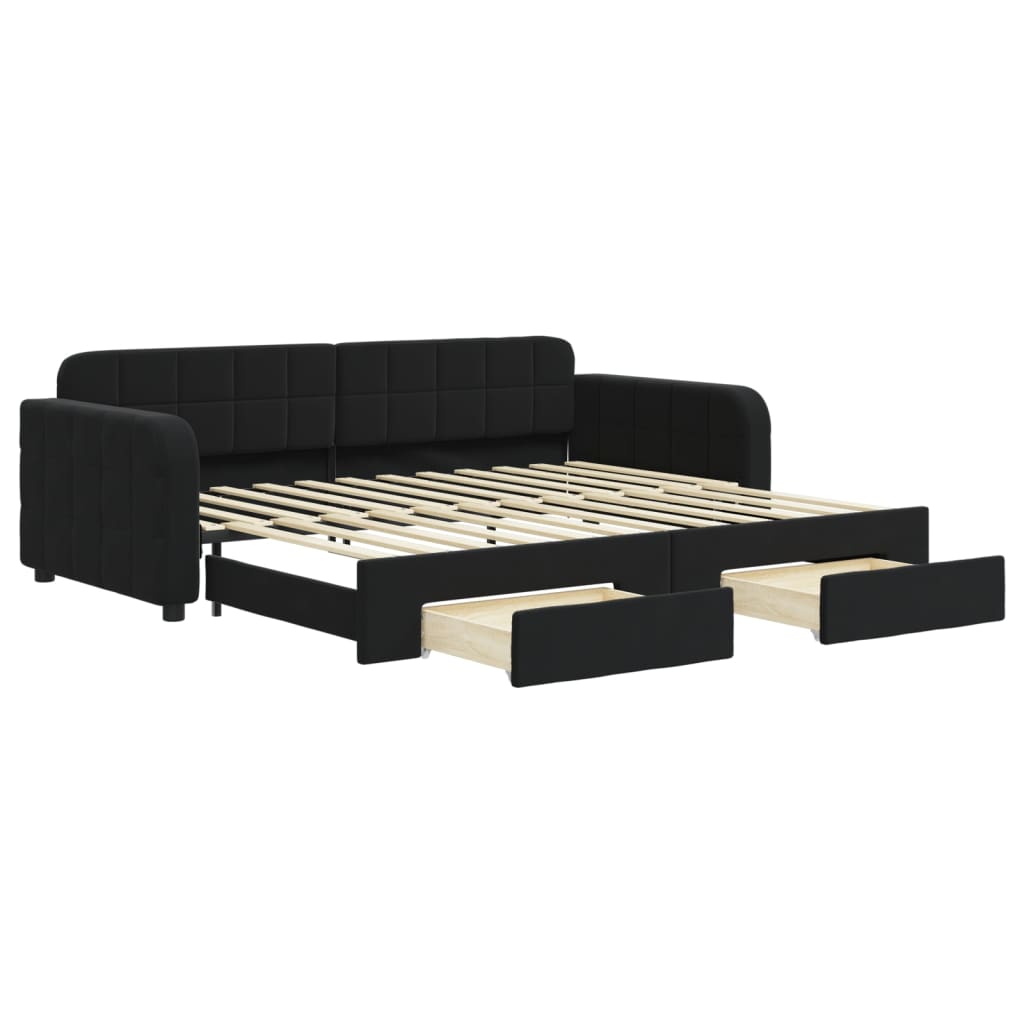 vidaXL Sofa rozsuwana z szufladami, czarna, 90x200 cm, aksamit