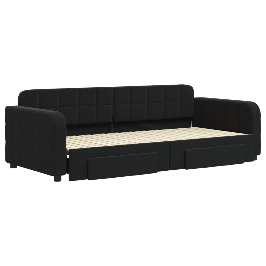 vidaXL Sofa rozsuwana z szufladami, czarna, 90x200 cm, aksamit