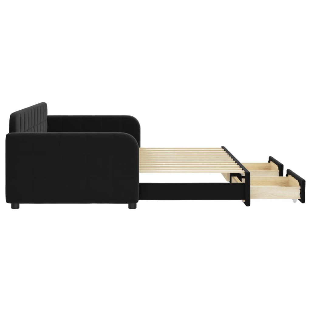 vidaXL Sofa rozsuwana z szufladami, czarna, 90x200 cm, aksamit