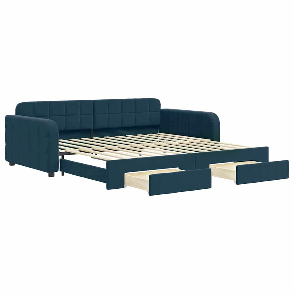 vidaXL Sofa rozsuwana z szufladami, niebieska, 100x200 cm, aksamit