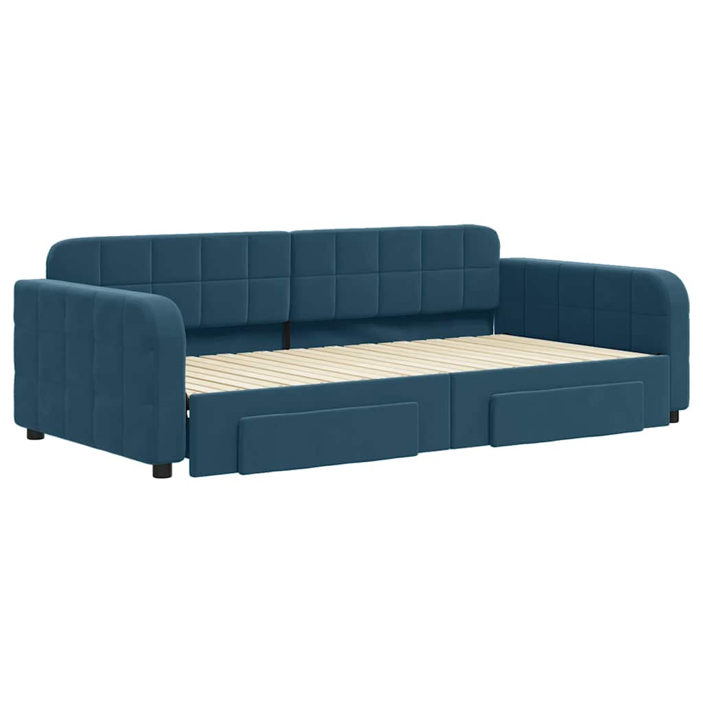 vidaXL Sofa rozsuwana z szufladami, niebieska, 100x200 cm, aksamit