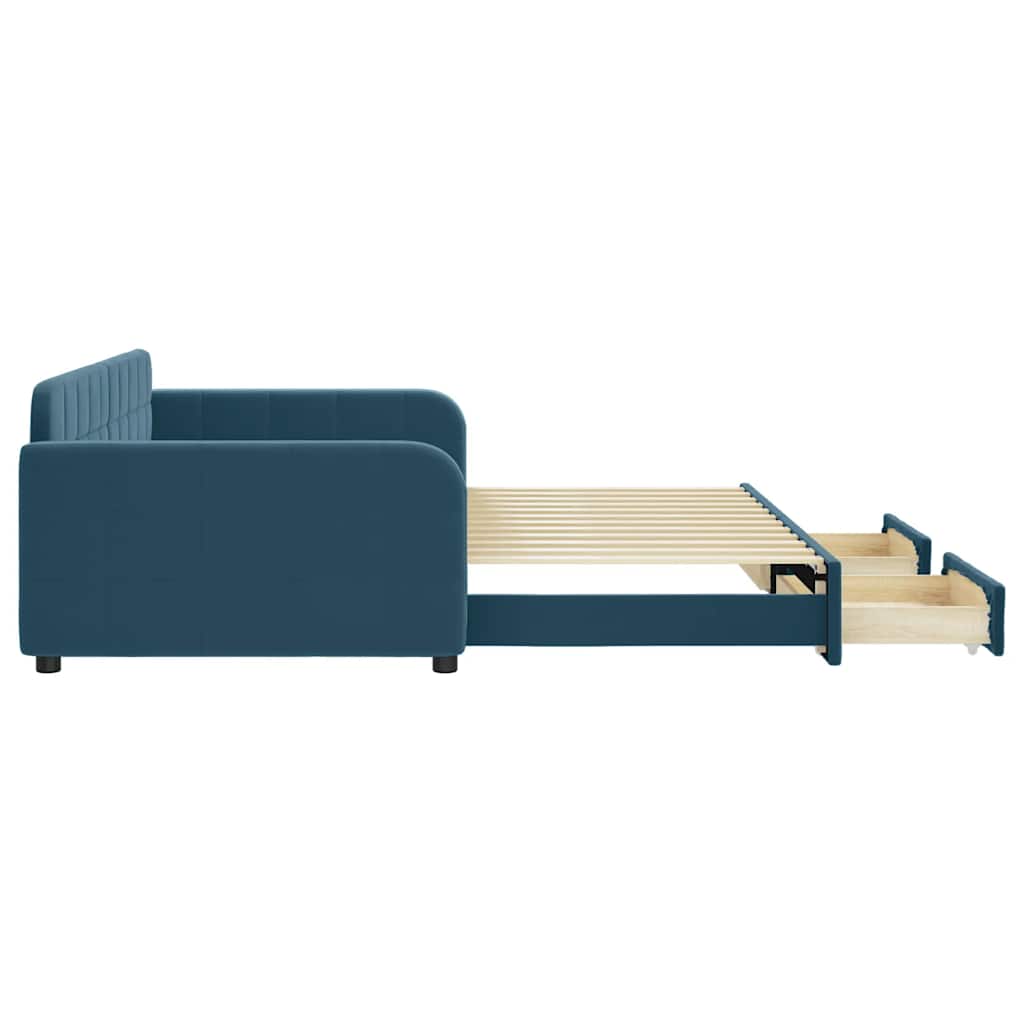 vidaXL Sofa rozsuwana z szufladami, niebieska, 100x200 cm, aksamit