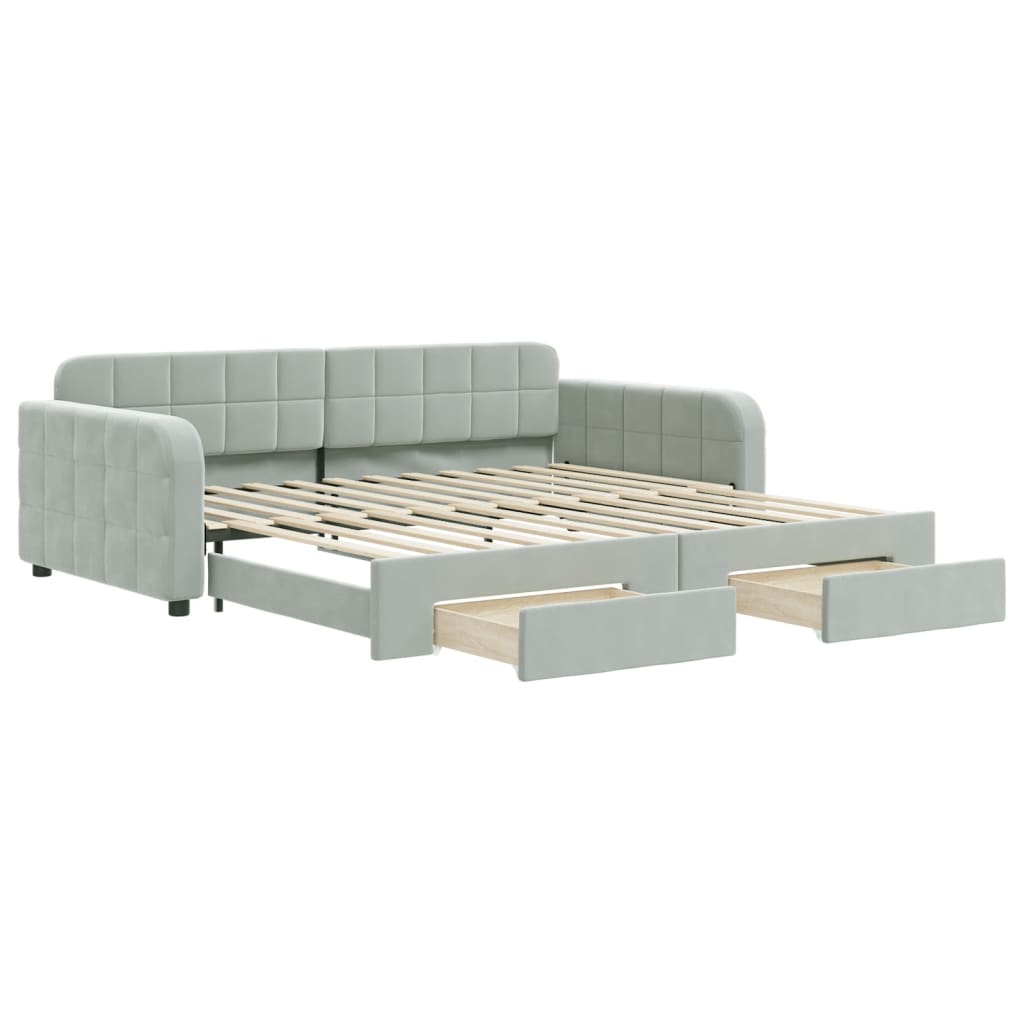 vidaXL Sofa rozsuwana z szufladami, jasnoszara, 100x200 cm, aksamit