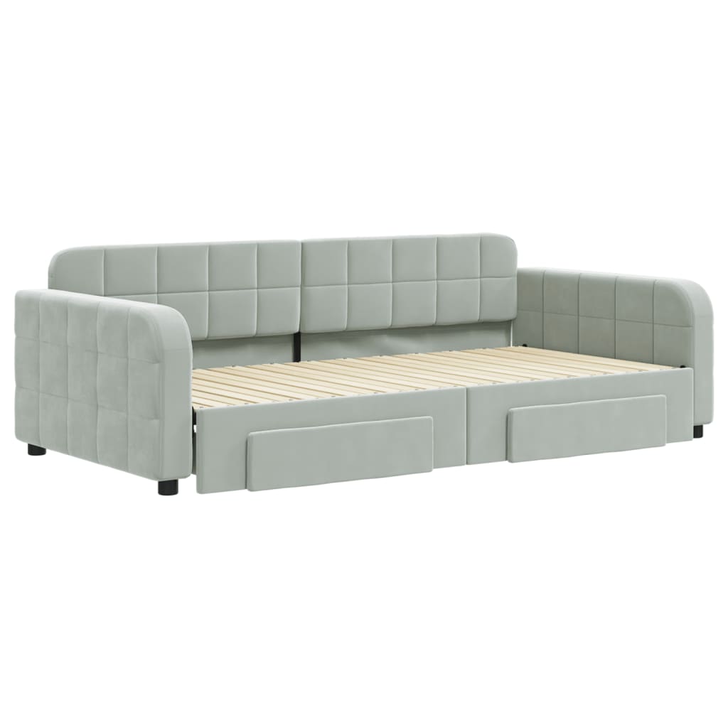 vidaXL Sofa rozsuwana z szufladami, jasnoszara, 100x200 cm, aksamit