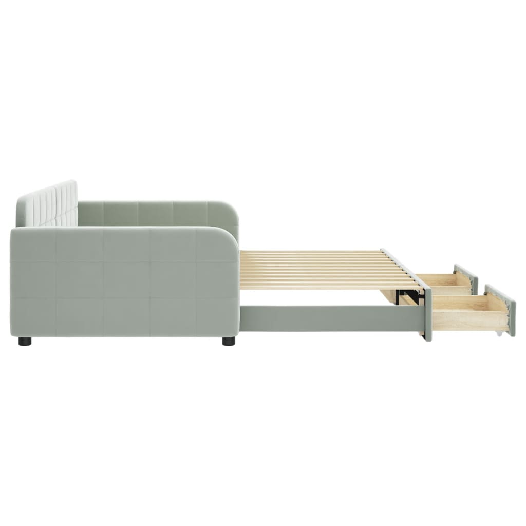 vidaXL Sofa rozsuwana z szufladami, jasnoszara, 100x200 cm, aksamit