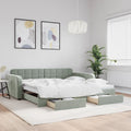 vidaXL Sofa rozsuwana z szufladami, jasnoszara, 100x200 cm, aksamit