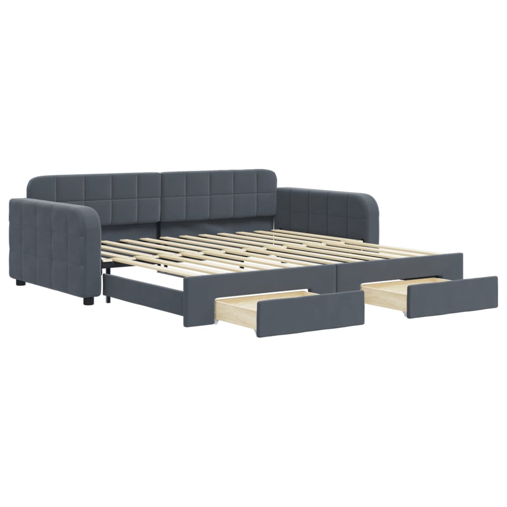 vidaXL Sofa rozsuwana z szufladami, ciemnoszara, 100x200 cm, aksamit