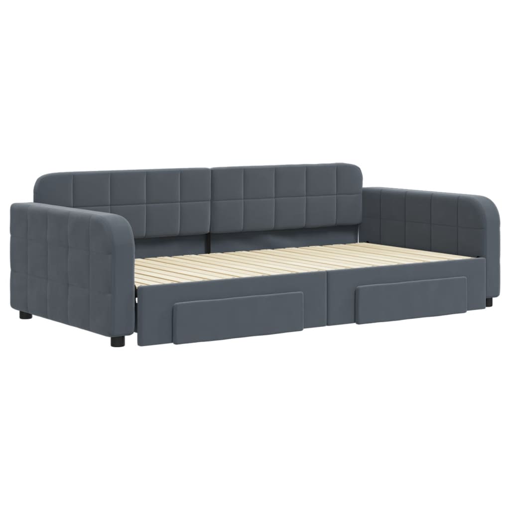vidaXL Sofa rozsuwana z szufladami, ciemnoszara, 100x200 cm, aksamit