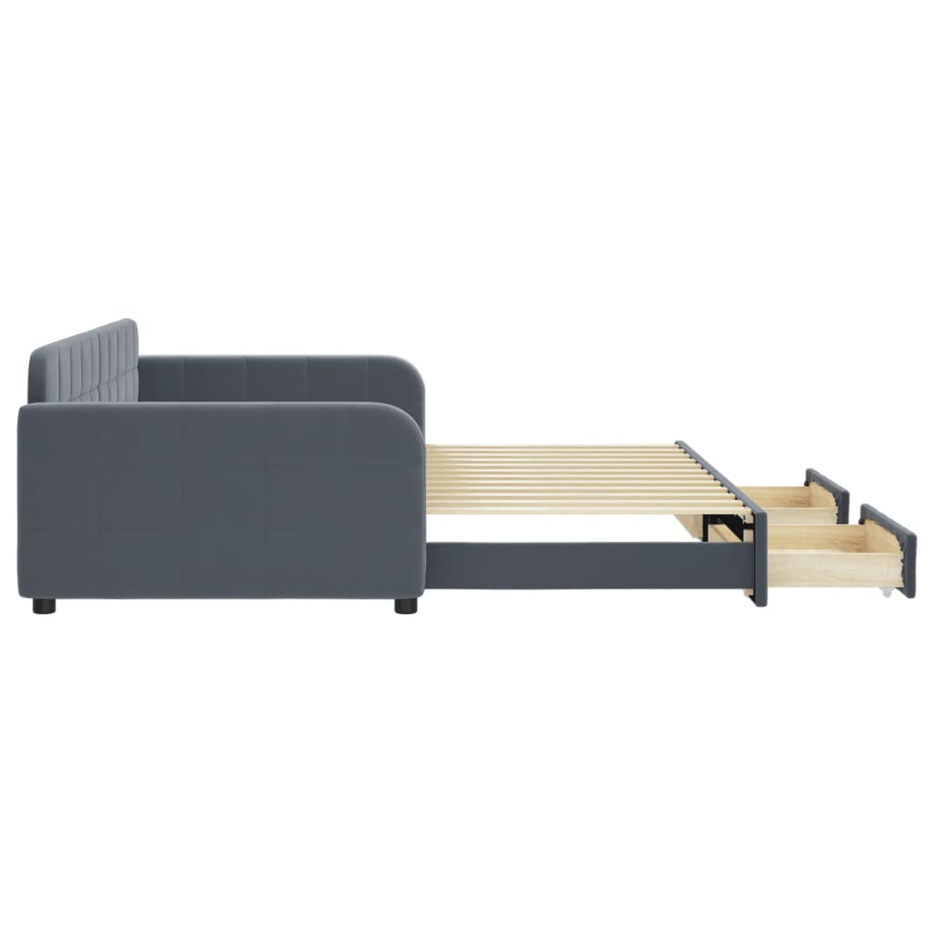 vidaXL Sofa rozsuwana z szufladami, ciemnoszara, 100x200 cm, aksamit