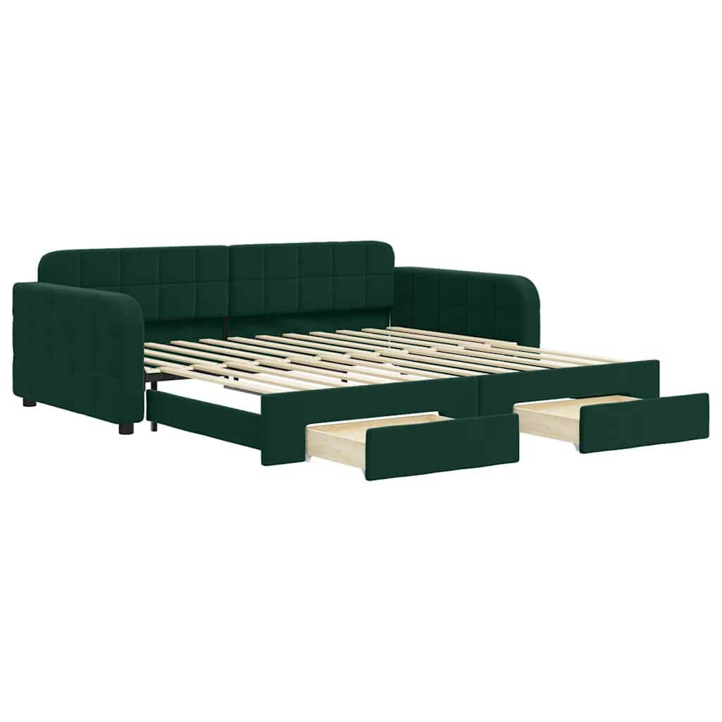vidaXL Sofa rozsuwana z szufladami, ciemnozielona, 100x200 cm, aksamit