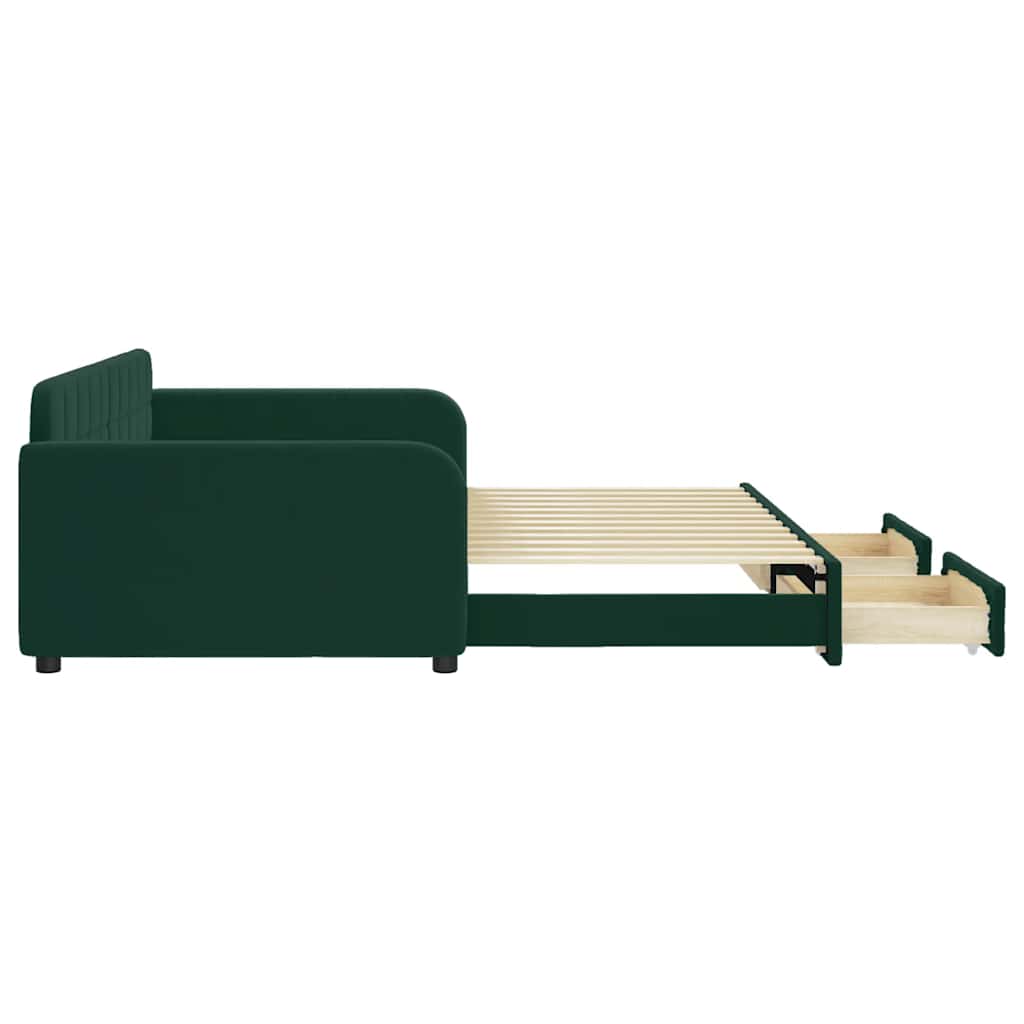 vidaXL Sofa rozsuwana z szufladami, ciemnozielona, 100x200 cm, aksamit