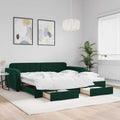 vidaXL Sofa rozsuwana z szufladami, ciemnozielona, 100x200 cm, aksamit