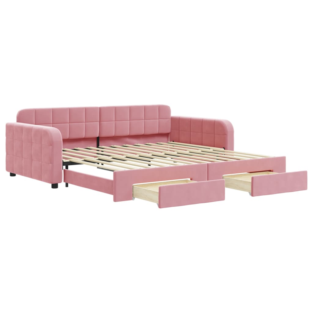 vidaXL Sofa rozsuwana z szufladami, różowa, 100x200 cm, aksamit