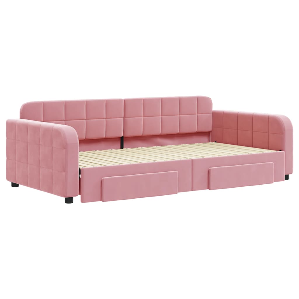 vidaXL Sofa rozsuwana z szufladami, różowa, 100x200 cm, aksamit
