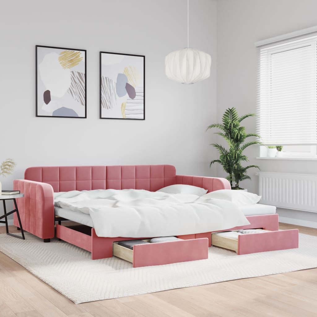 vidaXL Sofa rozsuwana z szufladami, różowa, 100x200 cm, aksamit