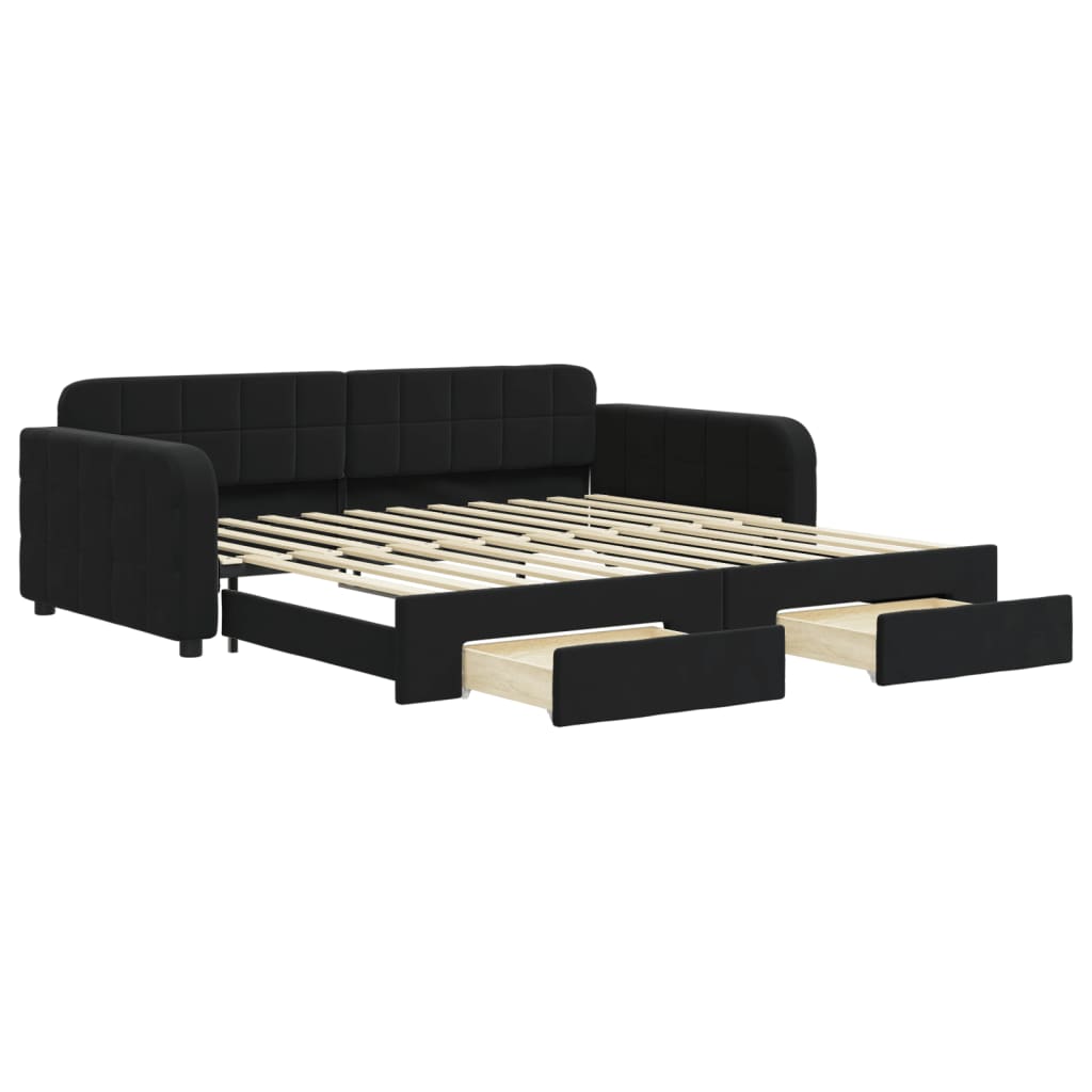 vidaXL Sofa rozsuwana z szufladami, czarna, 100x200 cm, aksamit