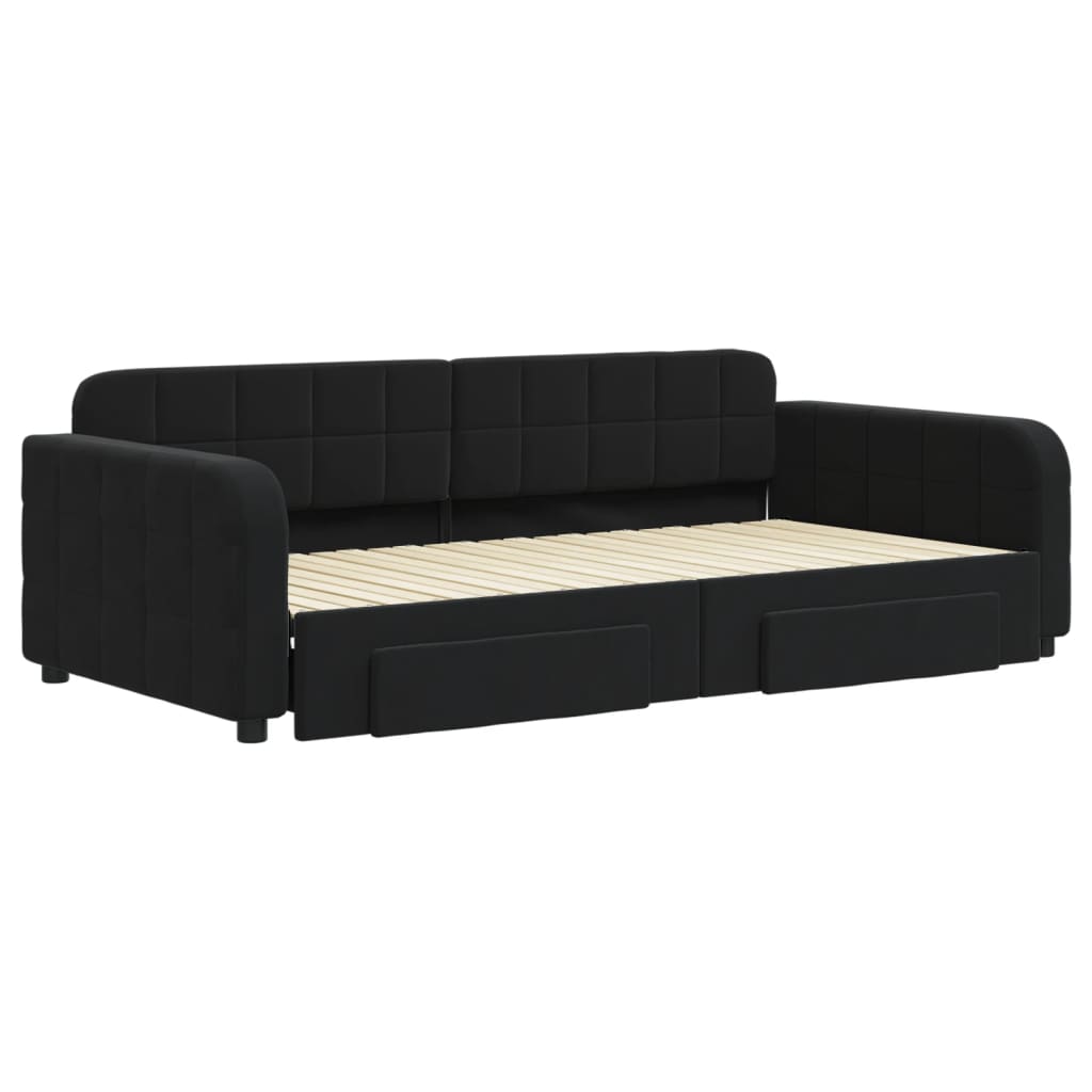 vidaXL Sofa rozsuwana z szufladami, czarna, 100x200 cm, aksamit