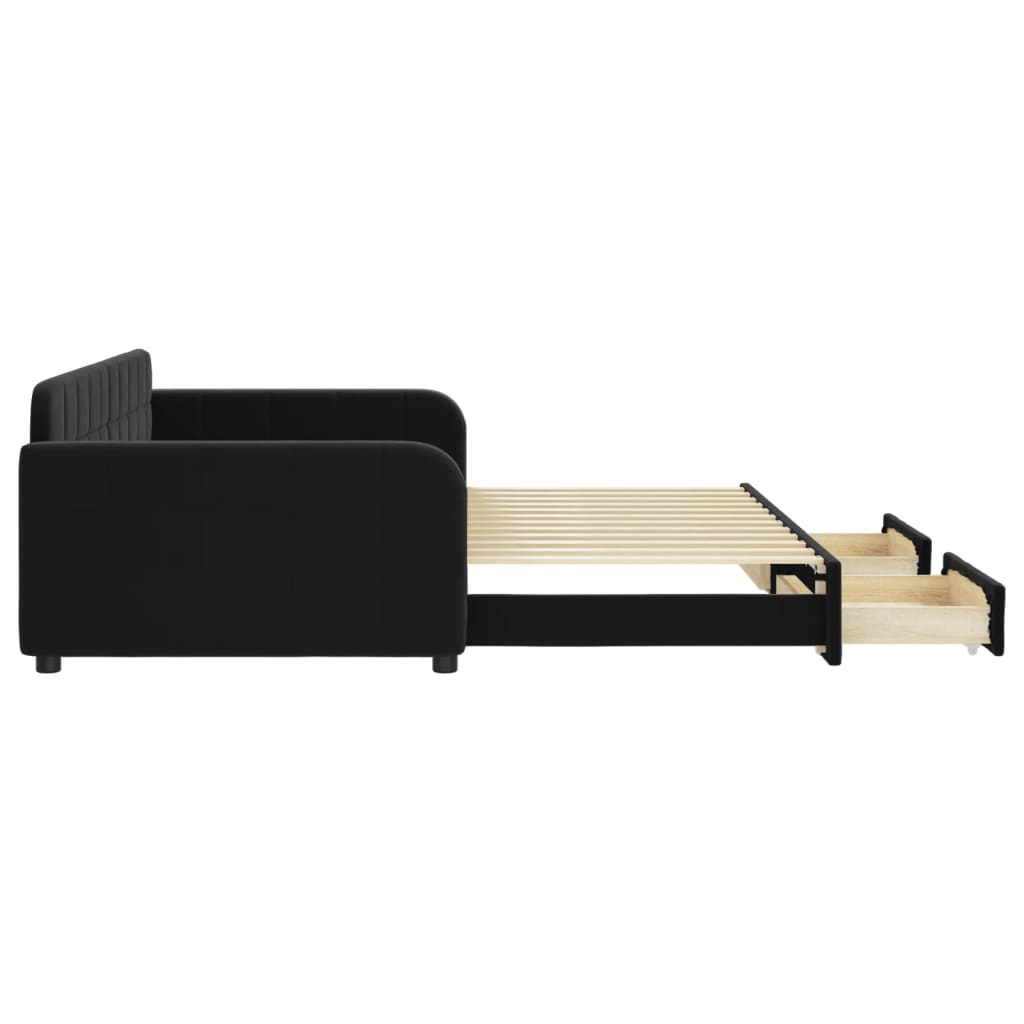 vidaXL Sofa rozsuwana z szufladami, czarna, 100x200 cm, aksamit
