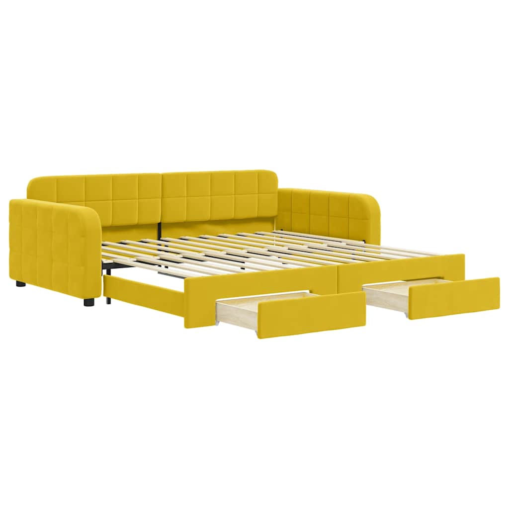 vidaXL Sofa rozsuwana z szufladami, żółta, 100x200 cm, aksamit