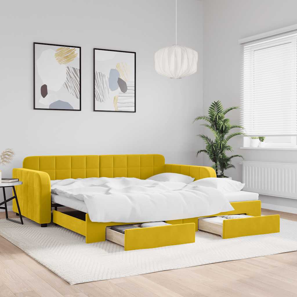 vidaXL Sofa rozsuwana z szufladami, żółta, 100x200 cm, aksamit