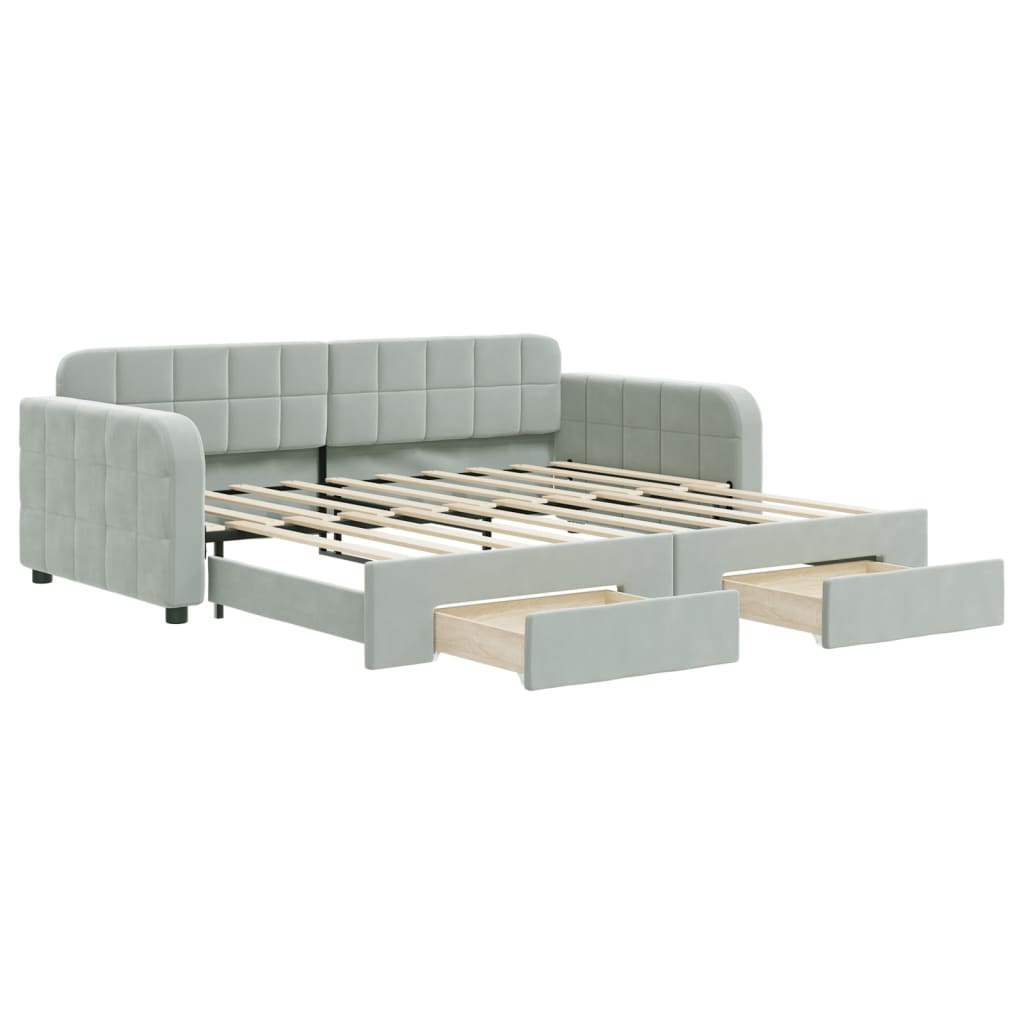 vidaXL Sofa rozsuwana z szufladami, jasnoszara, 90x190 cm, aksamit