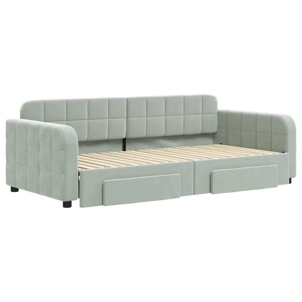 vidaXL Sofa rozsuwana z szufladami, jasnoszara, 90x190 cm, aksamit