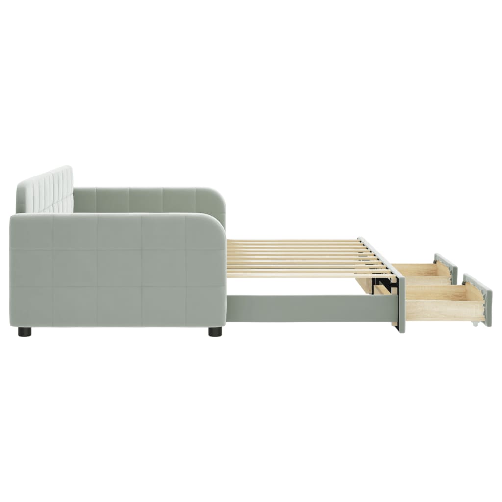 vidaXL Sofa rozsuwana z szufladami, jasnoszara, 90x190 cm, aksamit