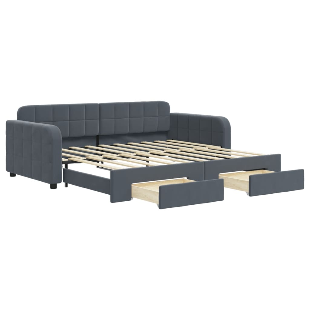 vidaXL Sofa rozsuwana z szufladami, ciemnoszara, 90x190 cm, aksamit