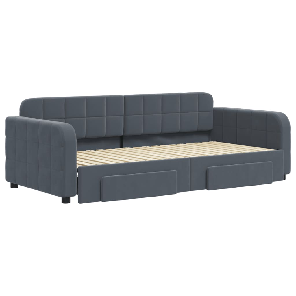 vidaXL Sofa rozsuwana z szufladami, ciemnoszara, 90x190 cm, aksamit