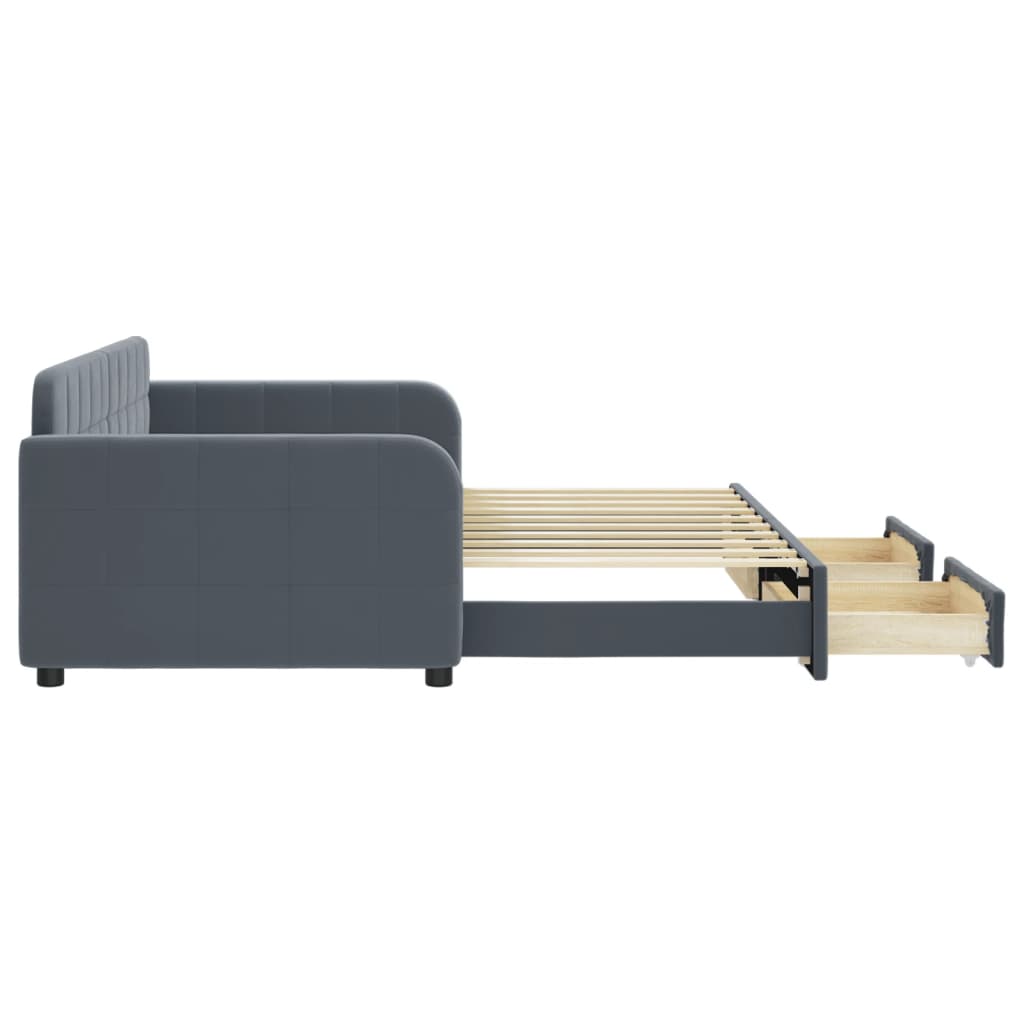 vidaXL Sofa rozsuwana z szufladami, ciemnoszara, 90x190 cm, aksamit
