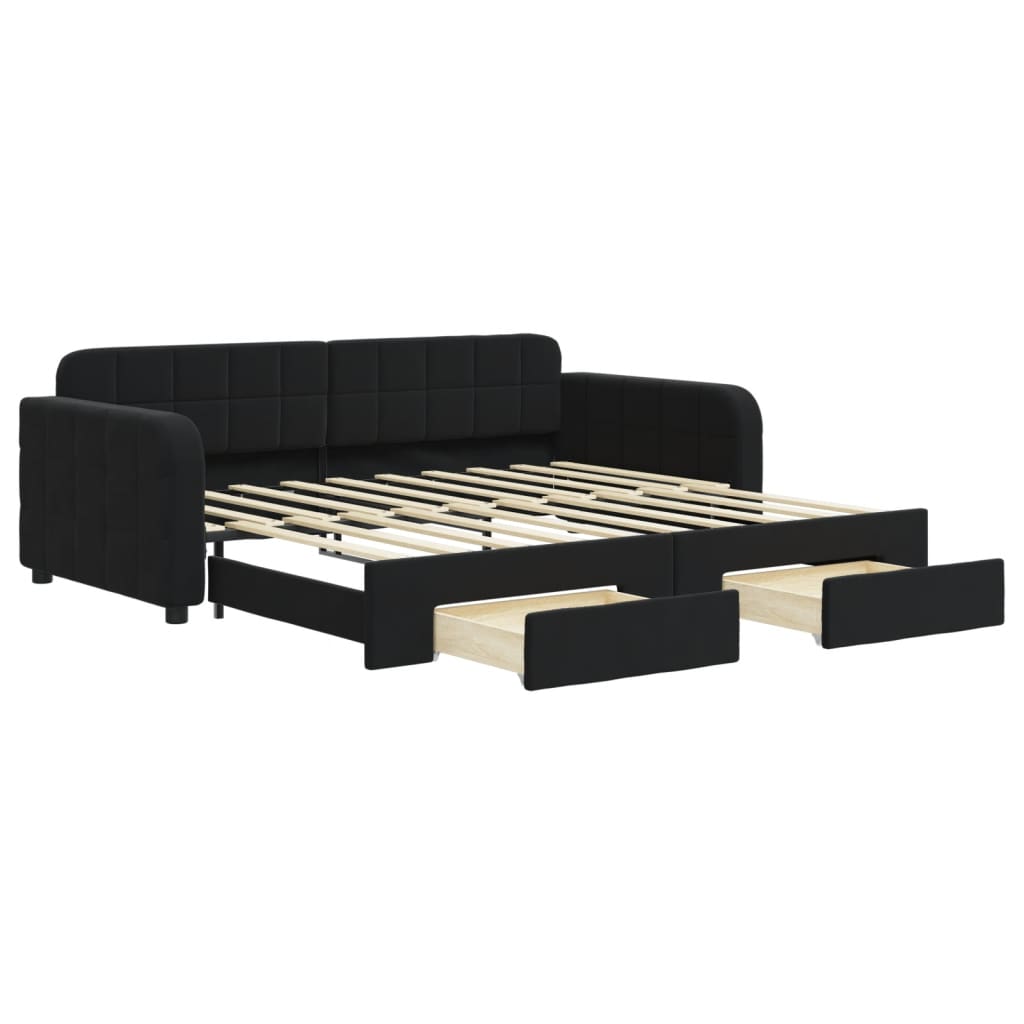 vidaXL Sofa rozsuwana z szufladami, czarna, 90x190 cm, aksamit