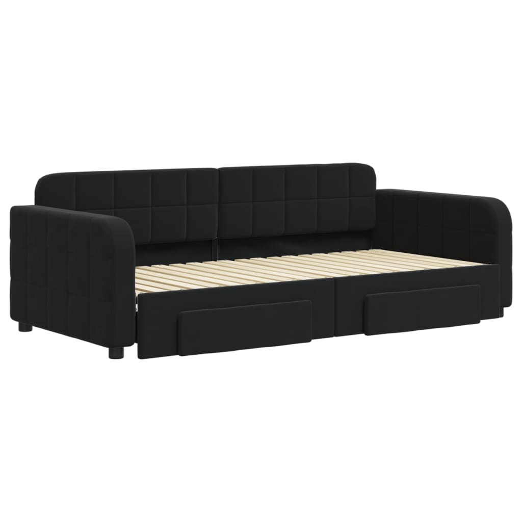 vidaXL Sofa rozsuwana z szufladami, czarna, 90x190 cm, aksamit